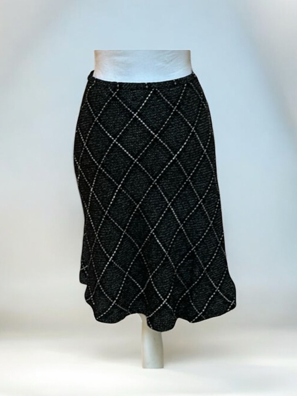 Vintage Y2K Alfani Wool Blend Black & White Abstract 90’s Fitted MIDI Skirt 12